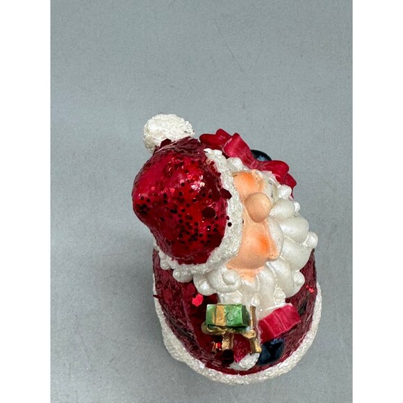 Santa Claus Bobble head Figurine Glittered Holding Gifts Wreath Decoration READ - Picture 6 of 8